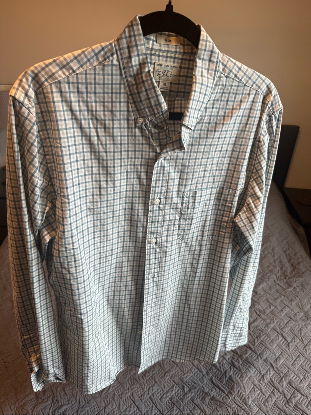 J. Crew Men's White and Blue Plaid Button-Down Shirt